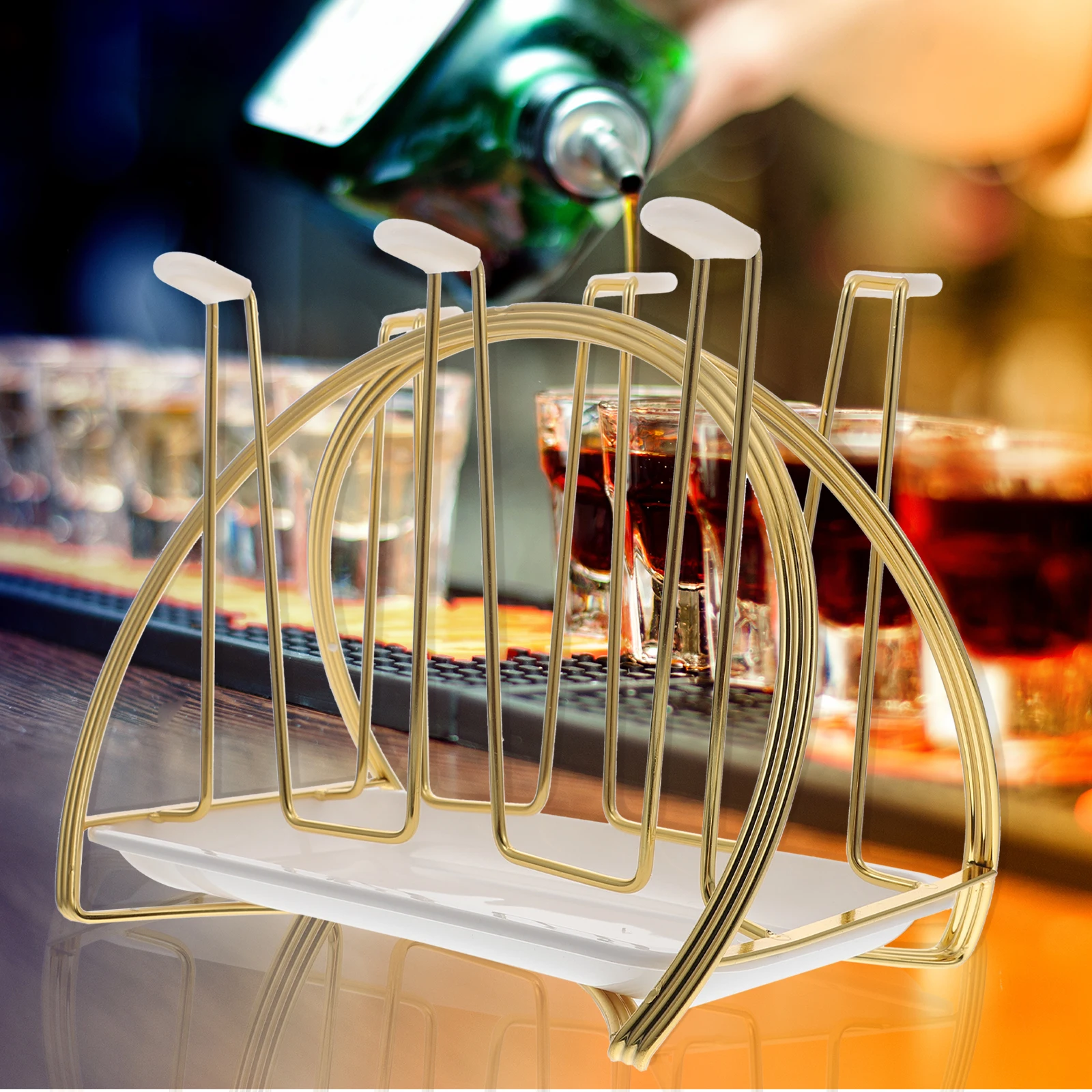 

Oval Iron Art Cup Draining Rack Practical Kitchen Glass Cup Drying Organizer Bottle Holder Modern Space Saving