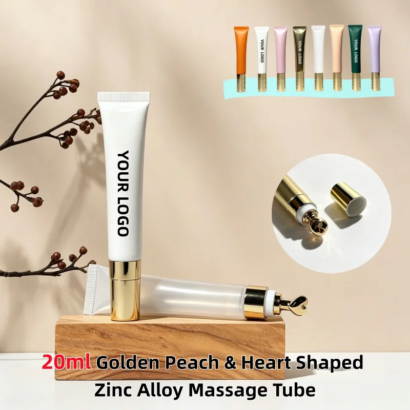 【Logo individuell gestaltbar】 50 Stück 20 ml Kosmetik-Serum-Augencreme-Tube mit einem Applikator aus Zinklegierung und einem goldfarbenen herzförmigen/pfirsichförmigen Deckel – Detail 2