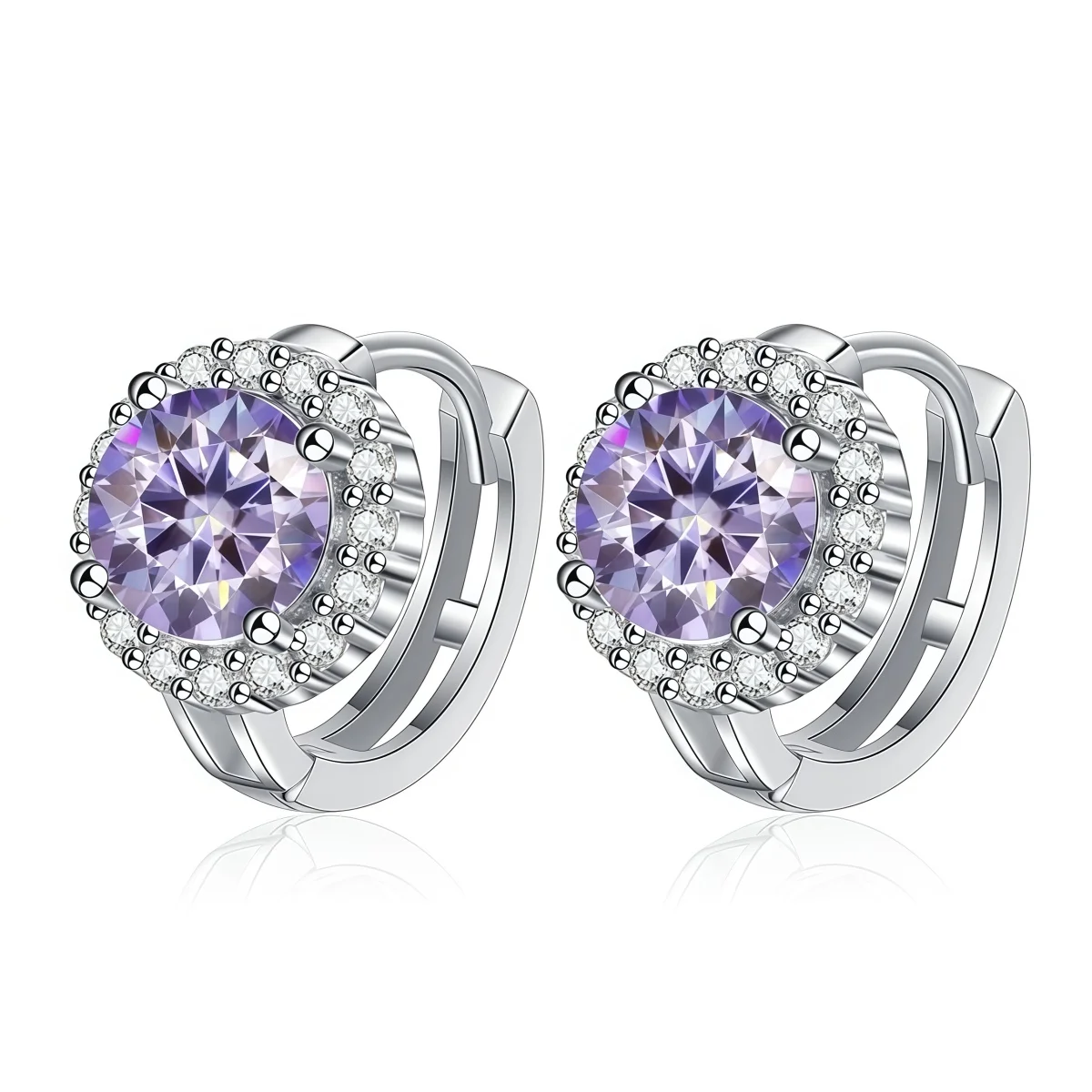 NeeTim Pink Moissanite Earrings 0.5ct-1ct Women's S925 Silver Studs with Black Blue Green Grey Rainbow Lab Diamond Wedding Acces