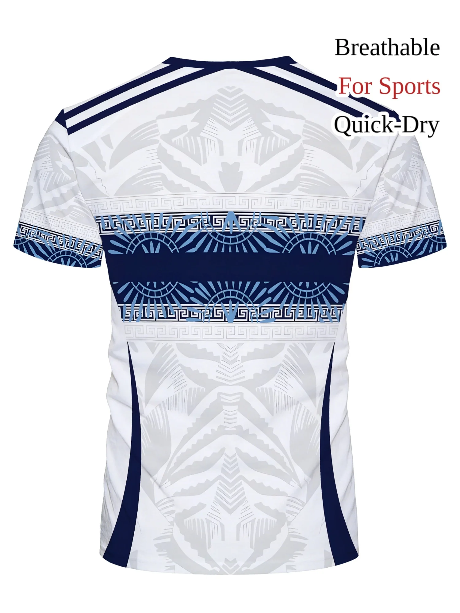 Men Sports Short Sleeve T-shirt High Elastic Quick Dry Polynesian Tribal Geometric Print Breathable Training Casual Top