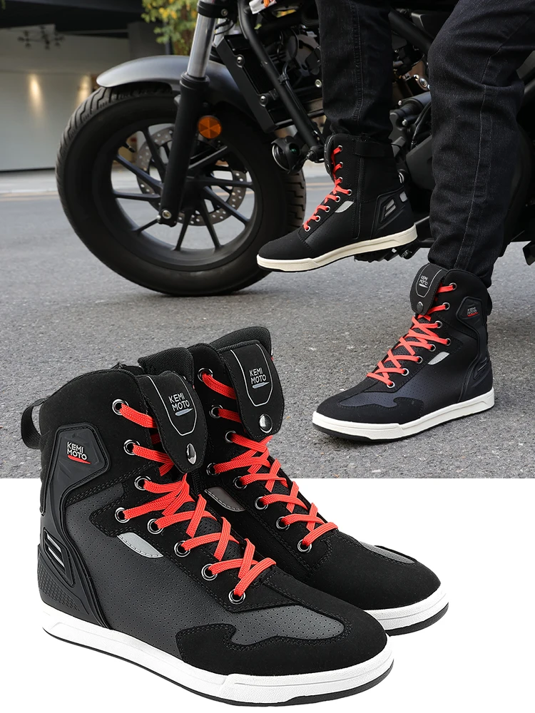 KEMIMOTO Reitschuhe für Herren, Motorradschuhe, kurze Stiefel, Sommer, atmungsaktiv, bequem, Knöchelschutz, kollisionssicher, reflektierend, rutschfest, Pendlerausrüstung