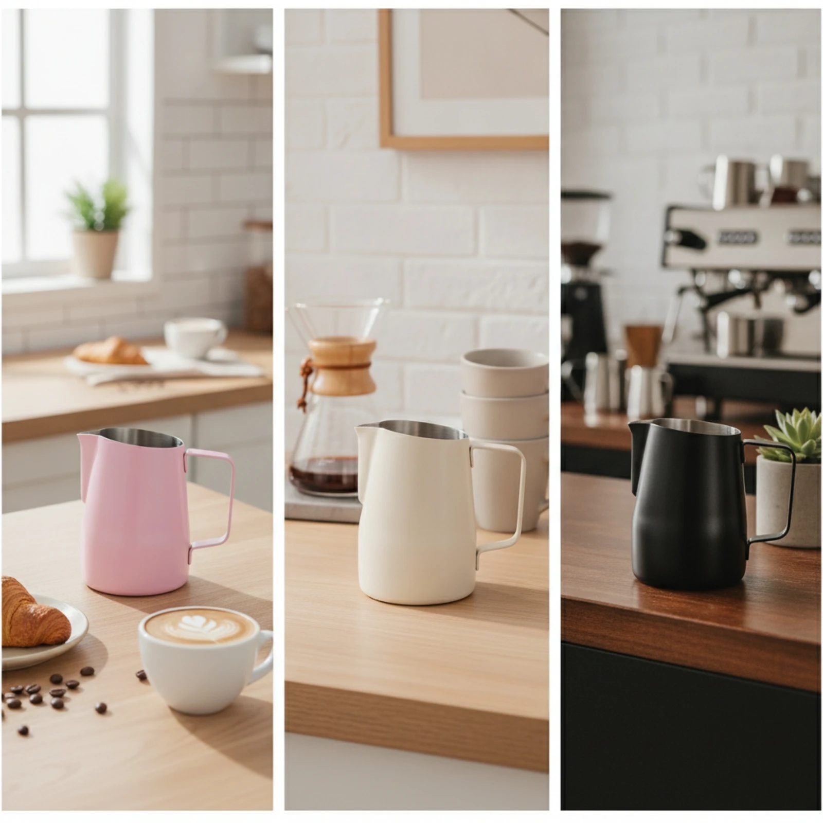 Milk Frothing Pitcher Brushed Metal Frothing Pitcher with Handle Lightweight Food Grade for Home Baristas, Kitchen