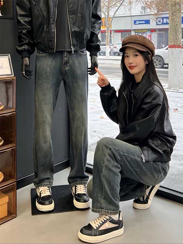 

Мужские джинсы Mid-Wa Straight Leg: зимние, премиум-класса, с эффектом стройности, в американском ретро-стиле, средне-синие, из денима, дизайн CleanFit