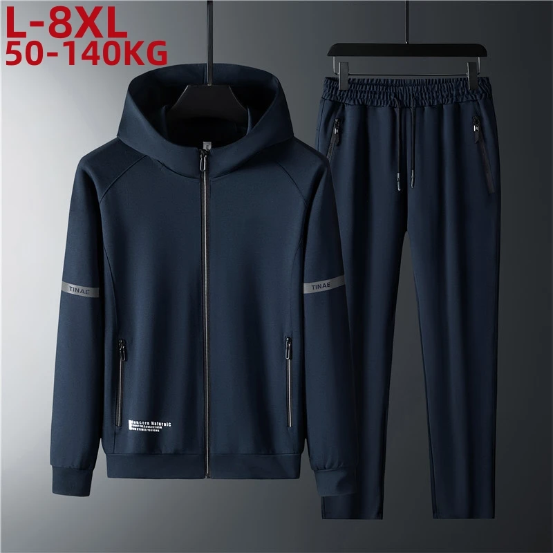 

Plus Size 8xl Men Tracksuits Hooded 7xl 6xl Long Sleeve Hoodie Suit Casual Menswear Jacket And Pants 2 Pieces Set Sportswear