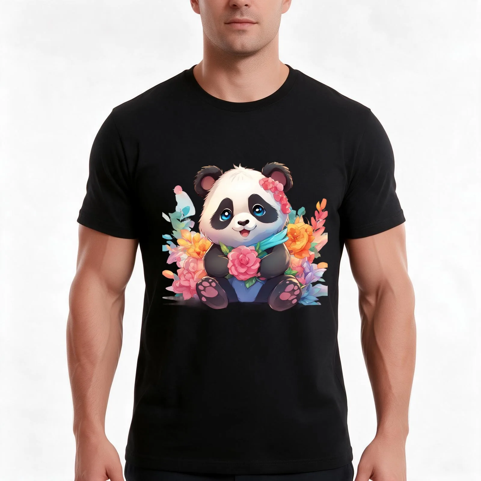 Bamboo Bliss Baby Panda T-Shirt, Summer Casual Cotton Tee, Oversized Streetwear Tops, Vintage Graphic Print, Unisex Men Women