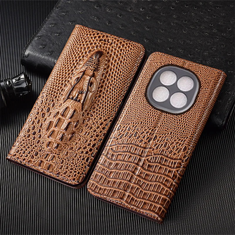 

Crocodile Head Genuine Leather Flip Case For Redmi Note 12 12S 13 14 14S 15 Pro Plus Turbo 4G 5G Cover Card Cases Scratch Proof