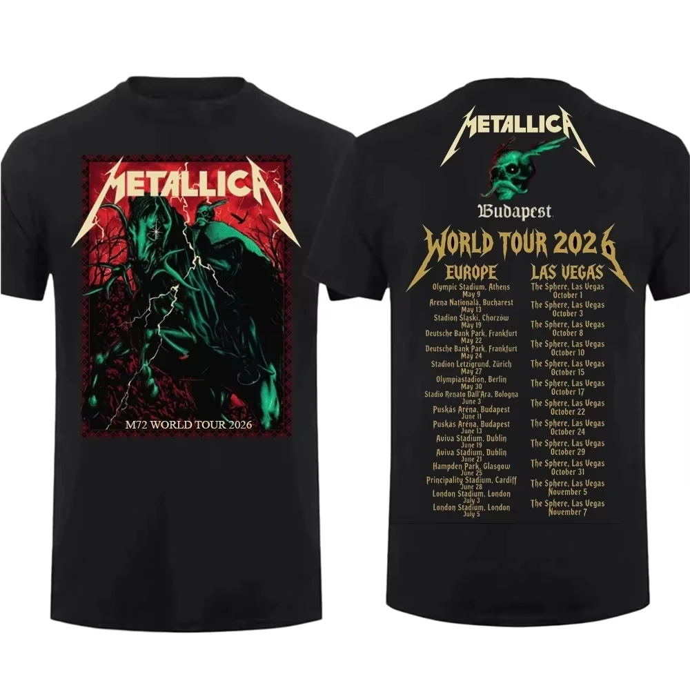 Y2k 2026 Metallica Band M72 World Tour Budapest T-shirt Men and Women Cotton Y2K Clothing Fashion