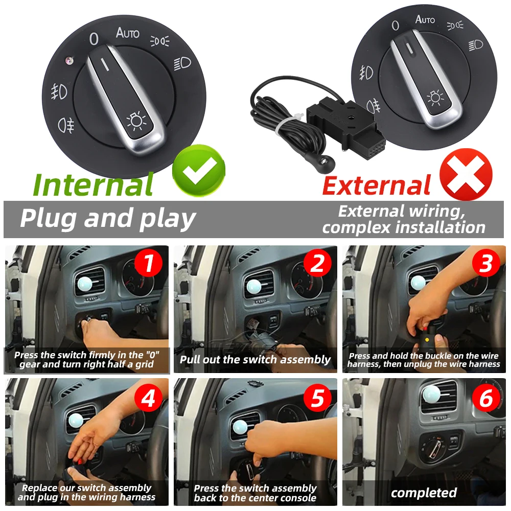 Auto Sensor Scheinwerfer Schalter Für VW Golf 5 6 MK5 MK6 Passat B6 Tiguan Amarok Für SEAT ALHAMBRA Nebel Licht Control Schalter – Detail 7