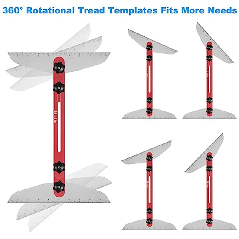 Stair Tread Template Tool 9Inch-54Inch Adjustable Length Stair Measuring Tool Jig For Stair Treads Suitable For Stairs Red