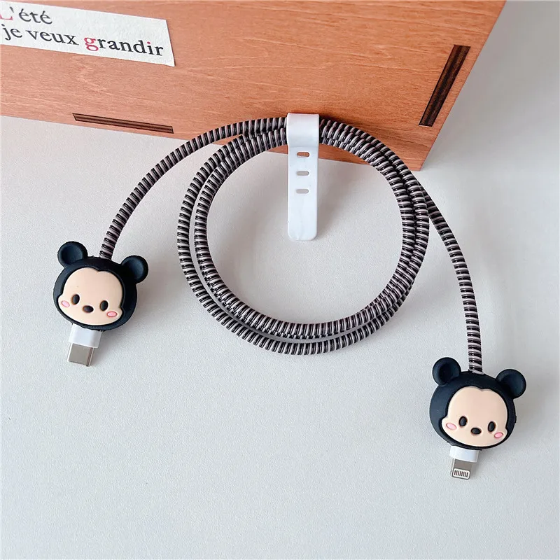 New Arrival Cute USB Cable Earphone Protector Set with Cable Winder Cartoon Spiral Cord protector For iphone 5 6 6s 7