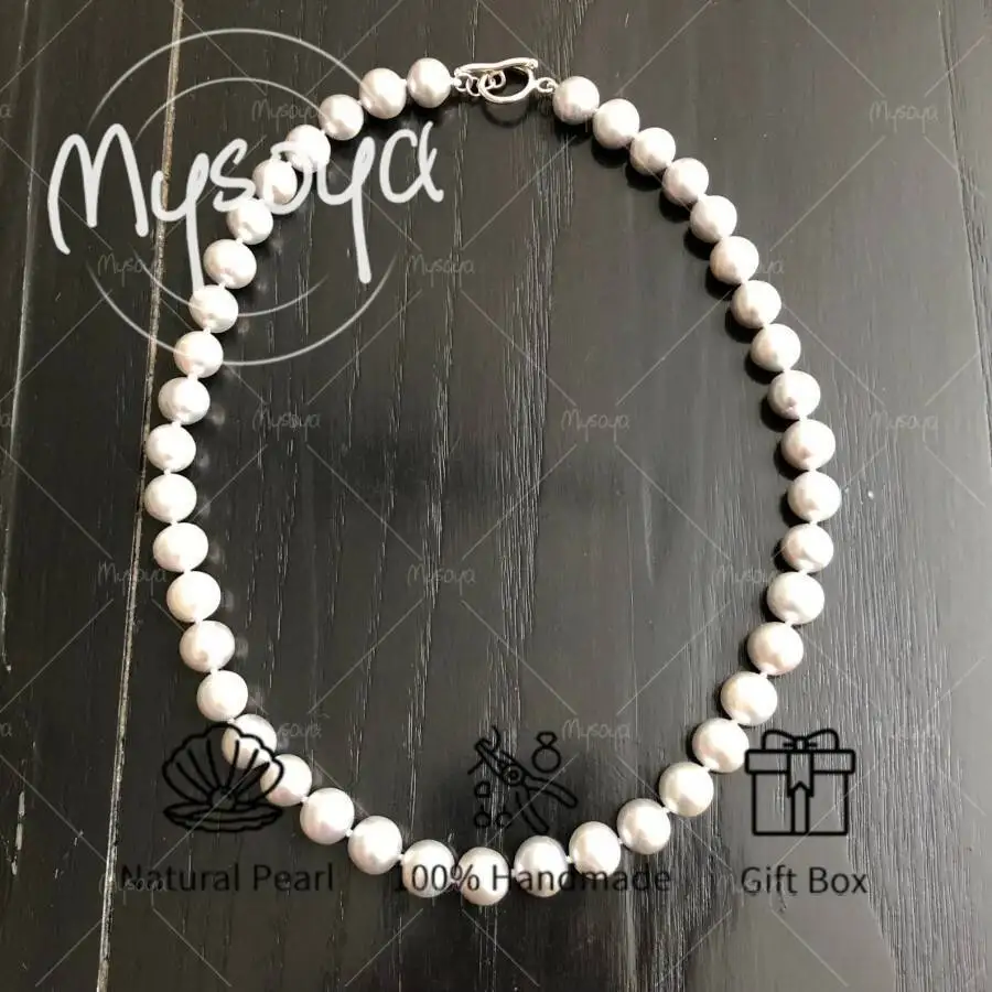 

MYSOYA Grey Freshwater Pearl Necklace 7-8mm Pearls, with Gift Box, Birthday Gift, Wedding Jewelry, Gift for Him/ Her