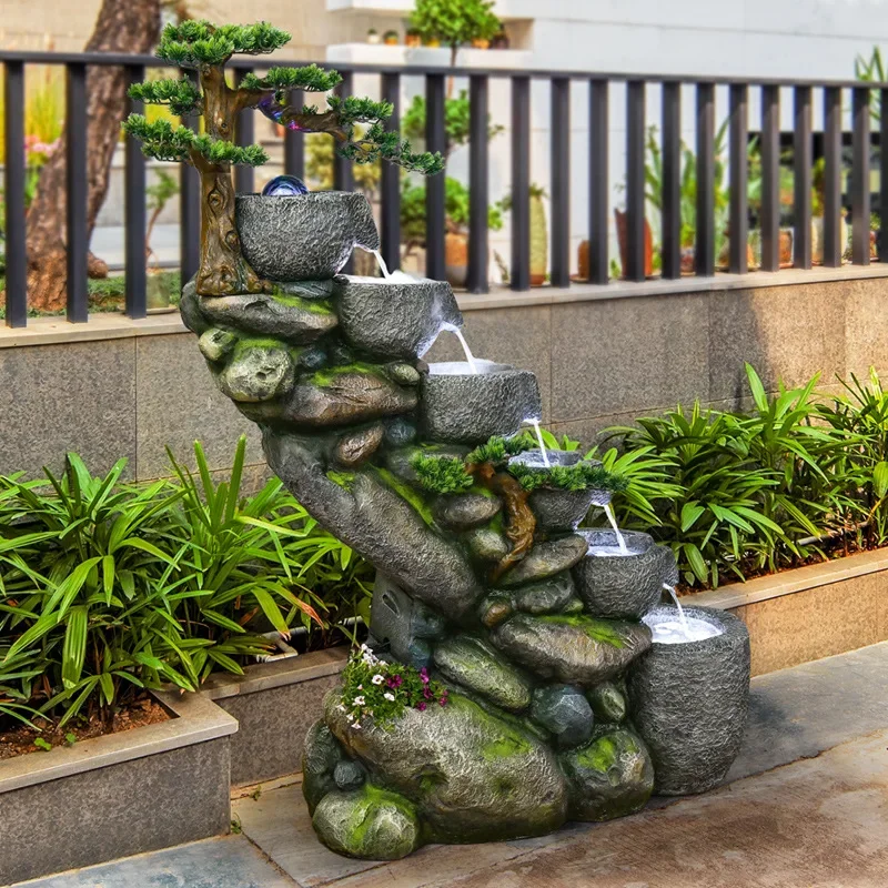 

Rockery alpine fountain small, fish pond balcony outdoor garden transfer lucky courtyard, circulation ornament landscaping
