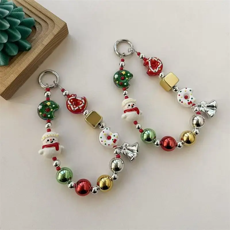 

Christmas gift cute snowman beaded mobile phone chain camera pendant donut bell atmosphere lanyard pendant