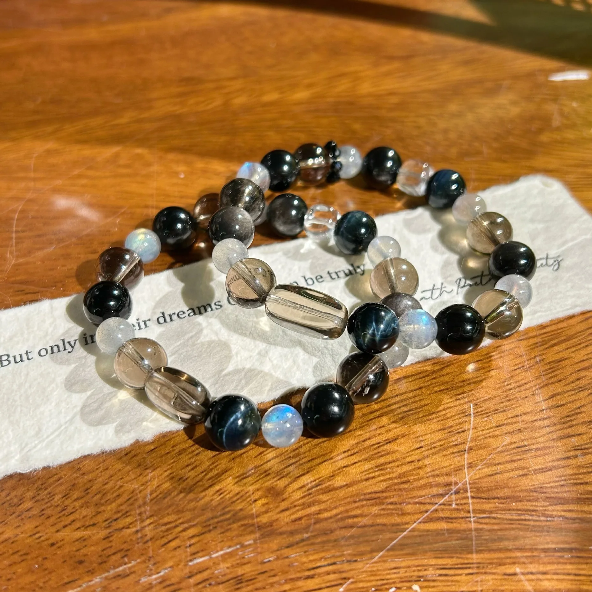 Natural Smoky Quartz Square White Crystal Gray Moonstones Strand Bracelets Lucky Wealth Crystal Beaded Bangle Jewelry for Women view 2