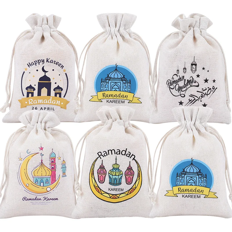 5/10/20 stücke Eid Mubarak Süßigkeiten Taschen Ramadan Kareem Dekoration Cookies Geschenke Verpackung Kordelzug Tasche Für Islamischen Muslimischen party Versorgung