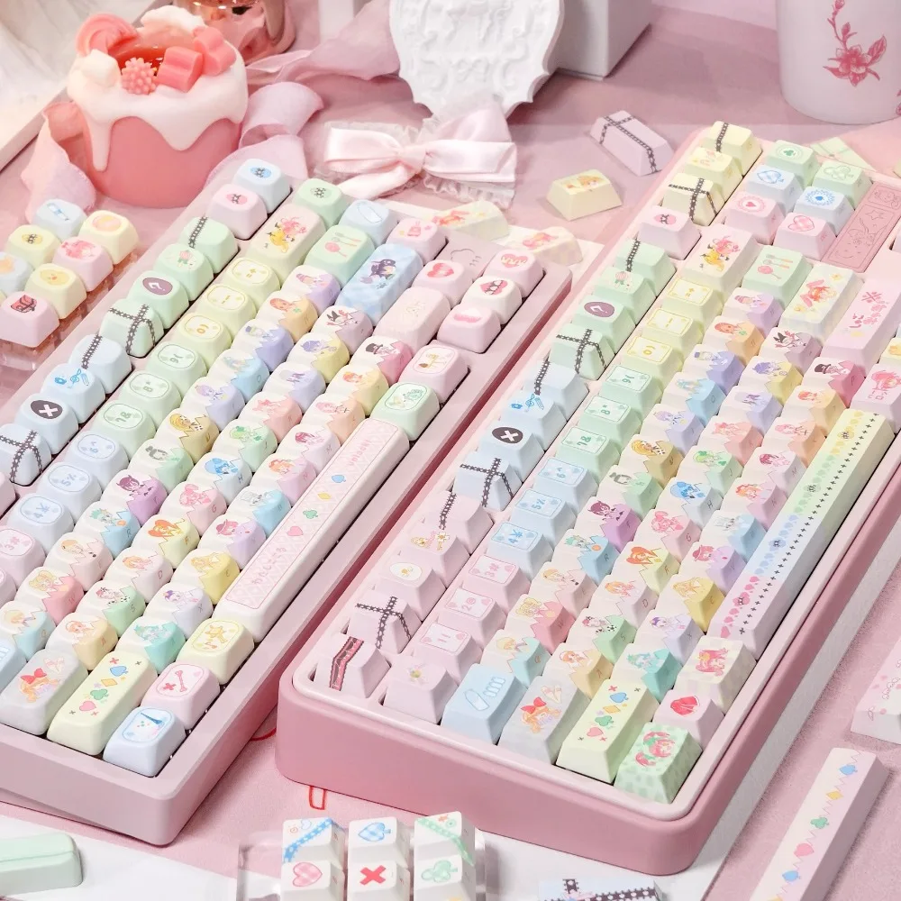 Shugo Chara！Key Cap Heart Unlock PBT EOA Profile Thermal Sublimation Pink Anime Keycaps for Customized Mechanical Keyboard