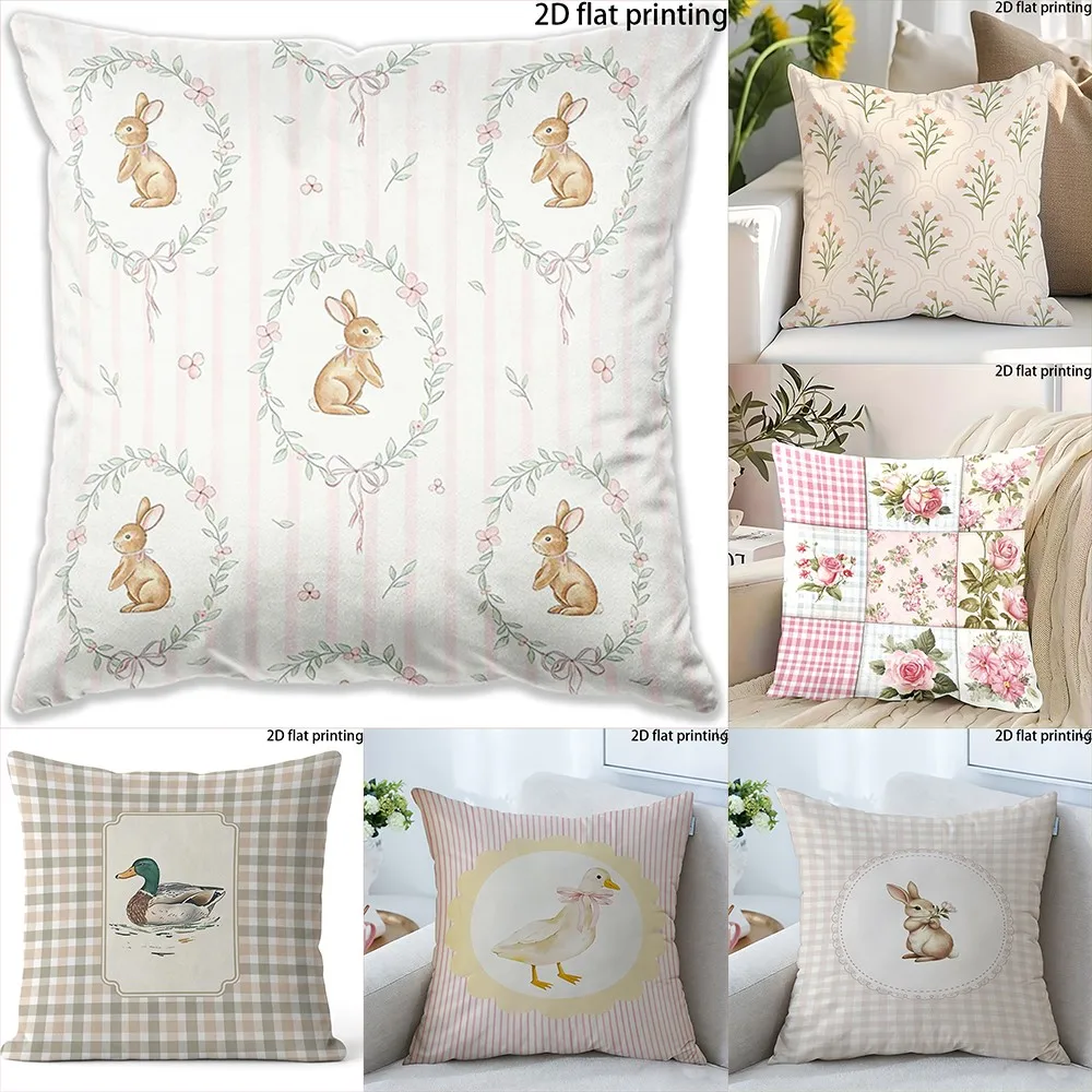 1pc Cute Rabbit Pattern Throw Pillow, Double-Sided Printed Design, Soft Home Decorative Plush Cushion With Inser