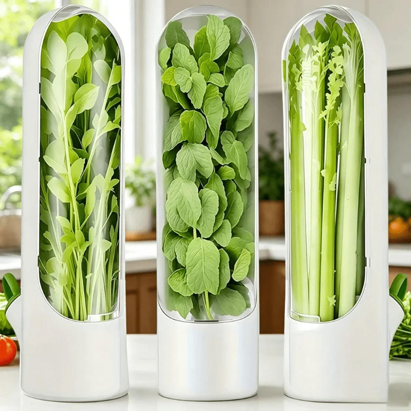 Food Grade BPA-Free Flip Lid Vegetable Storage Box Large Fridge Produce Keeper For Cilantro Mint Asparagus Leafy Greens Kitchen