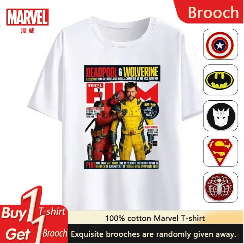 

Футболка с коротким рукавом из фильма «Дедпул и Росомаха» Marvel, мужская и женская хлопковая футболка с коротким рукавом, повседневная популярная футболка с коротким рукавом
