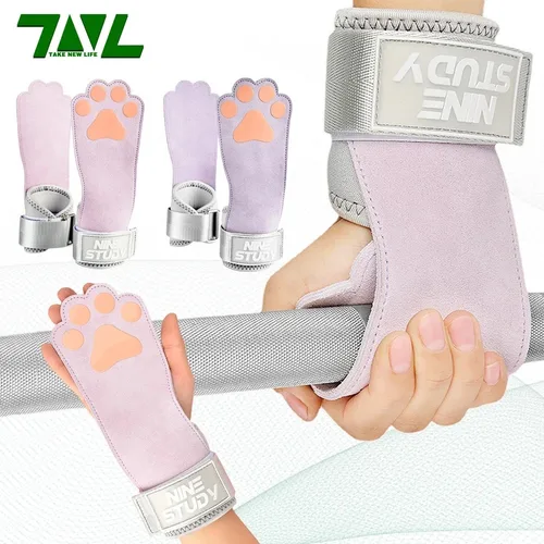 1Par Lindo Pata de gato Gimnasio Guantes de fitness Correas Agarres Peso Cinturón de poder Almohadillas de elevación Entrenamiento Ejercicio Protección Guante de piel de vaca