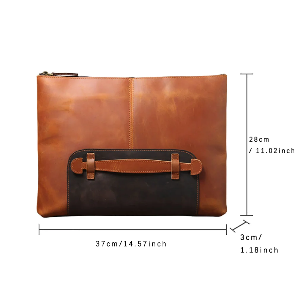 S.WORKER Clutch-Tasche aus echtem Vollnarben-Rindsleder, Herren-Handtasche, Vintage-Tasche, lässige Handtasche mit großem Fassungsvermögen für Herren – Detail 2