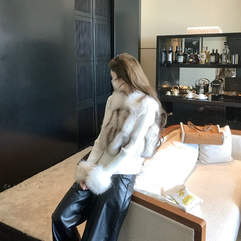 Autumn Winter Eco-Friendly Knitted Sweater Women Long Sleeve Double Color Warm Outerwear Comfortable Breathable Fashionable