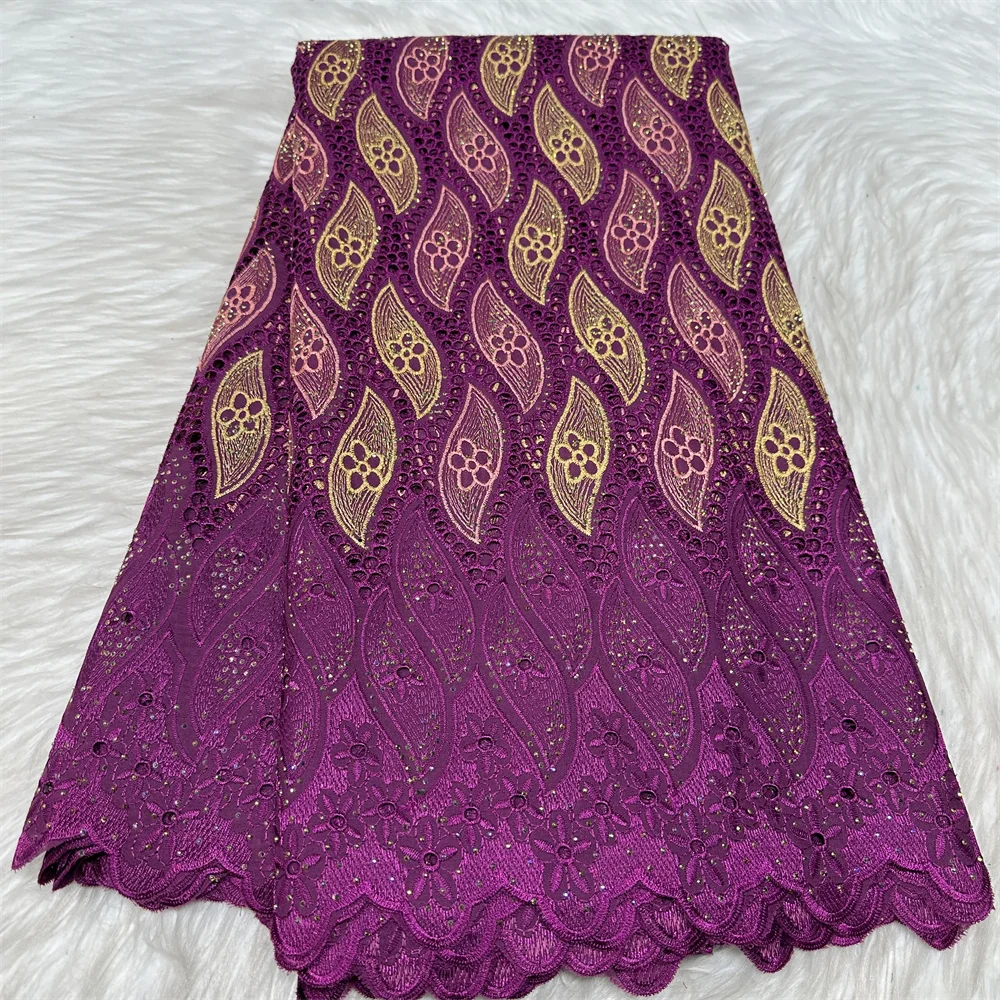 

Swiss Voile Lace Fabric African Lace with Stones, Cotton Voile Embroidery High Quality, Latest, 5 Yards, 2025
