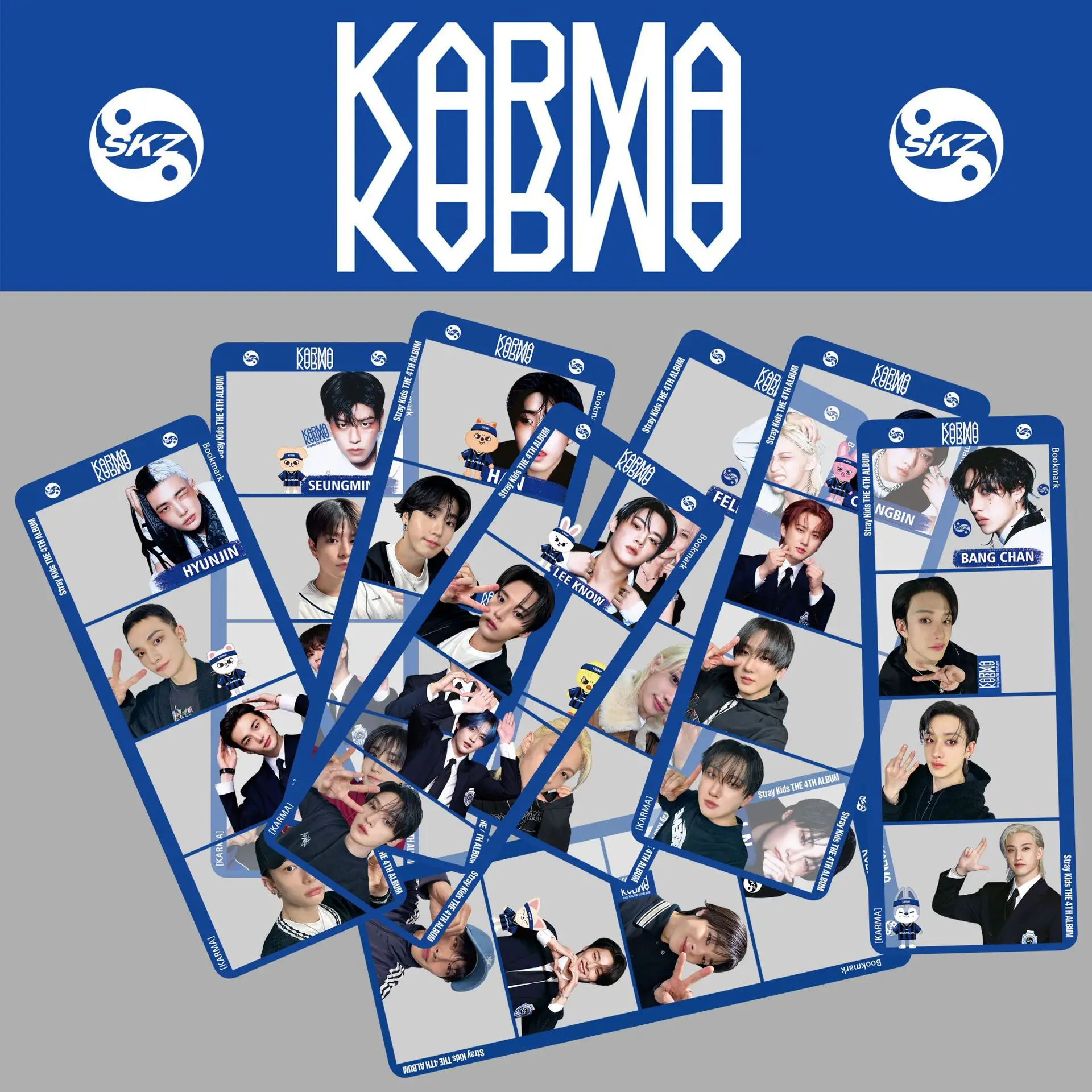 

8pcs kpop StrayKids quad grid bookmark skzoo regular album KARMA cute collection PVC selfie series label