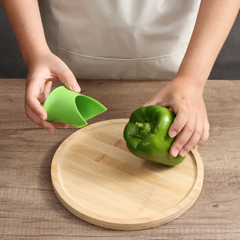 Green Slicer Vegetable Cutter  Creative Pepper Corer Cleaning Coring Gadget Fruit Tools Cooking Device 2pcs Kitchen Seed Remover