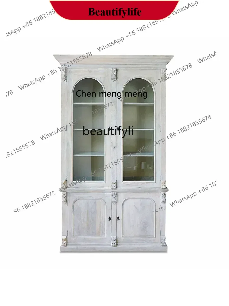

D178 Y American retro solid wood bookcase, simple modern study, oak locker, living room with glass door display cabinet