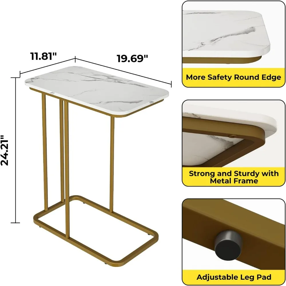 Geformter Beistell tisch, kleiner Beistell tisch, einfacher wasserdichter Couch tisch mit Marmor muster und Stahlrahmen für Wohnzimmer, Schlafzimmer