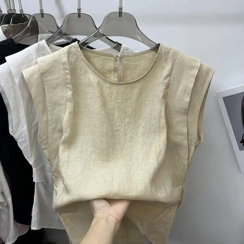 

Casual Loose Women's Svel irt Summer New Sle Korean Version Design Sense Small Flng Sve Vest Trendy Cotton 00%