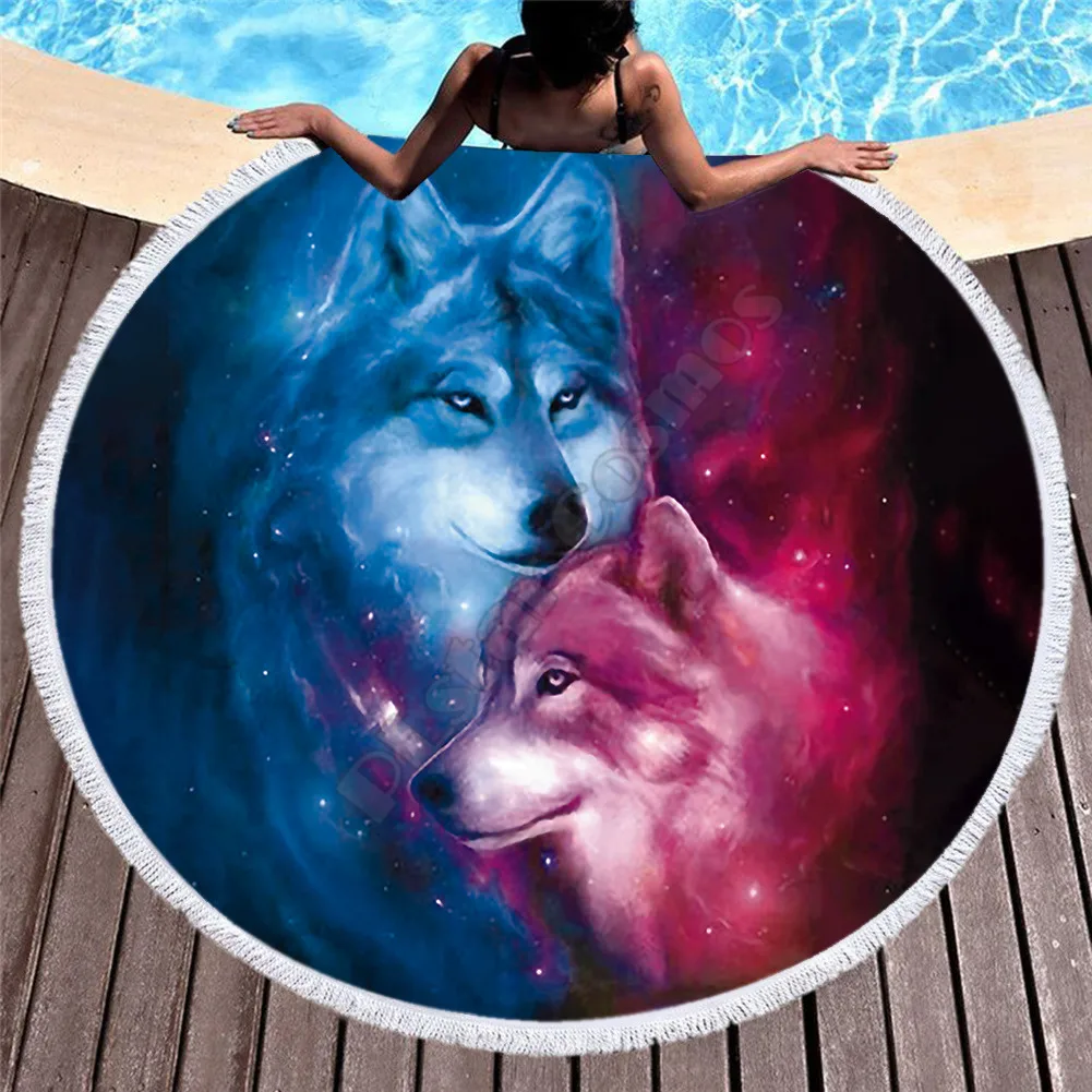 

Towel Beach Towel Shawl Fast Drying Swimming Gym Camping Big Round Beach Towel Galaxy Wolf 3D Printed Beach Towel 01