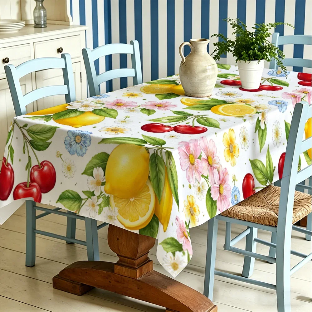 One summer fresh fruit and flower tablecloth, lemon and cherry printed tablecloth, coffee table cover fabricxzj