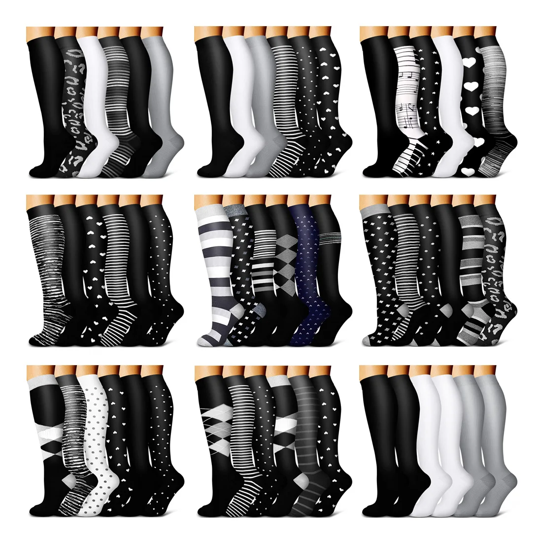 

5/6 Pairs Men and Women Compression Socks Circulation Recovery Varicose Veins Nursing Travel Running Hiking Sports Socks