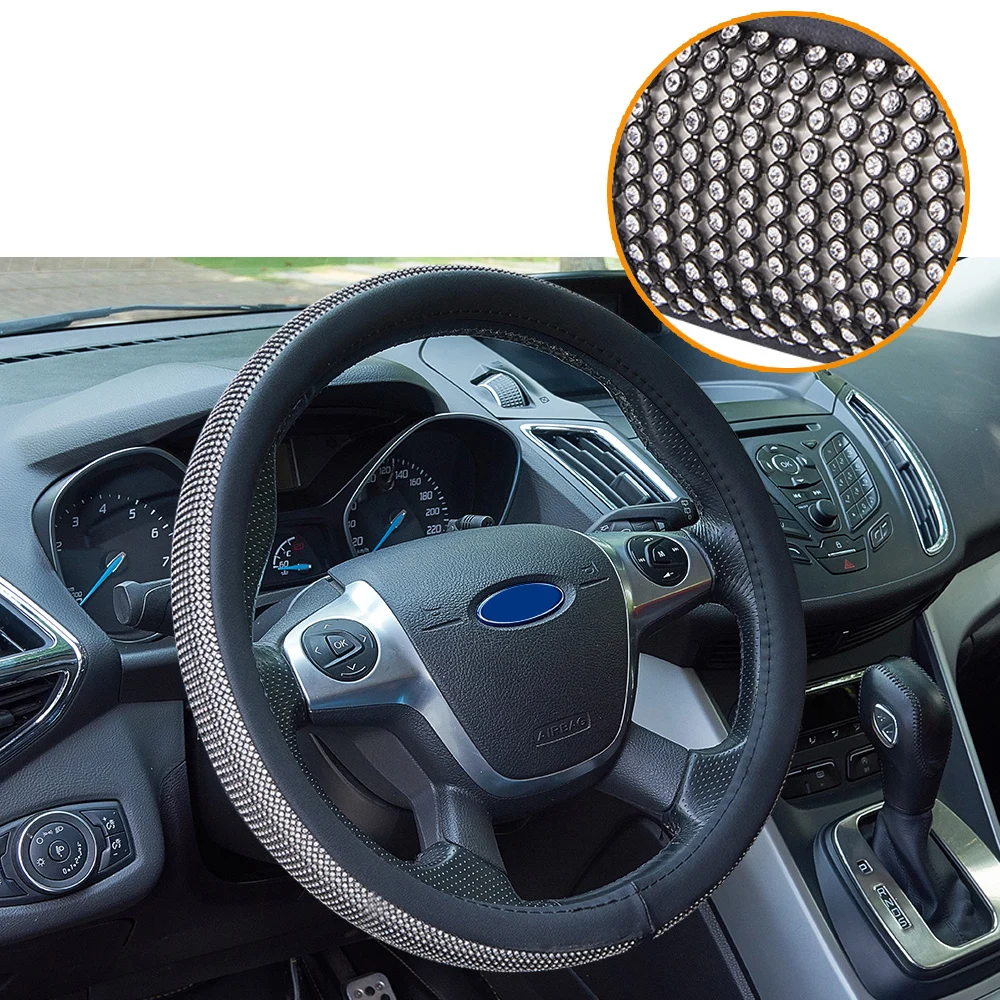 

Shiny Crystal Car Steering Wheel Cover for Cars, Gift for Women Men, Auto Steering Wheel Decoration Accessories PU LeatherCovers