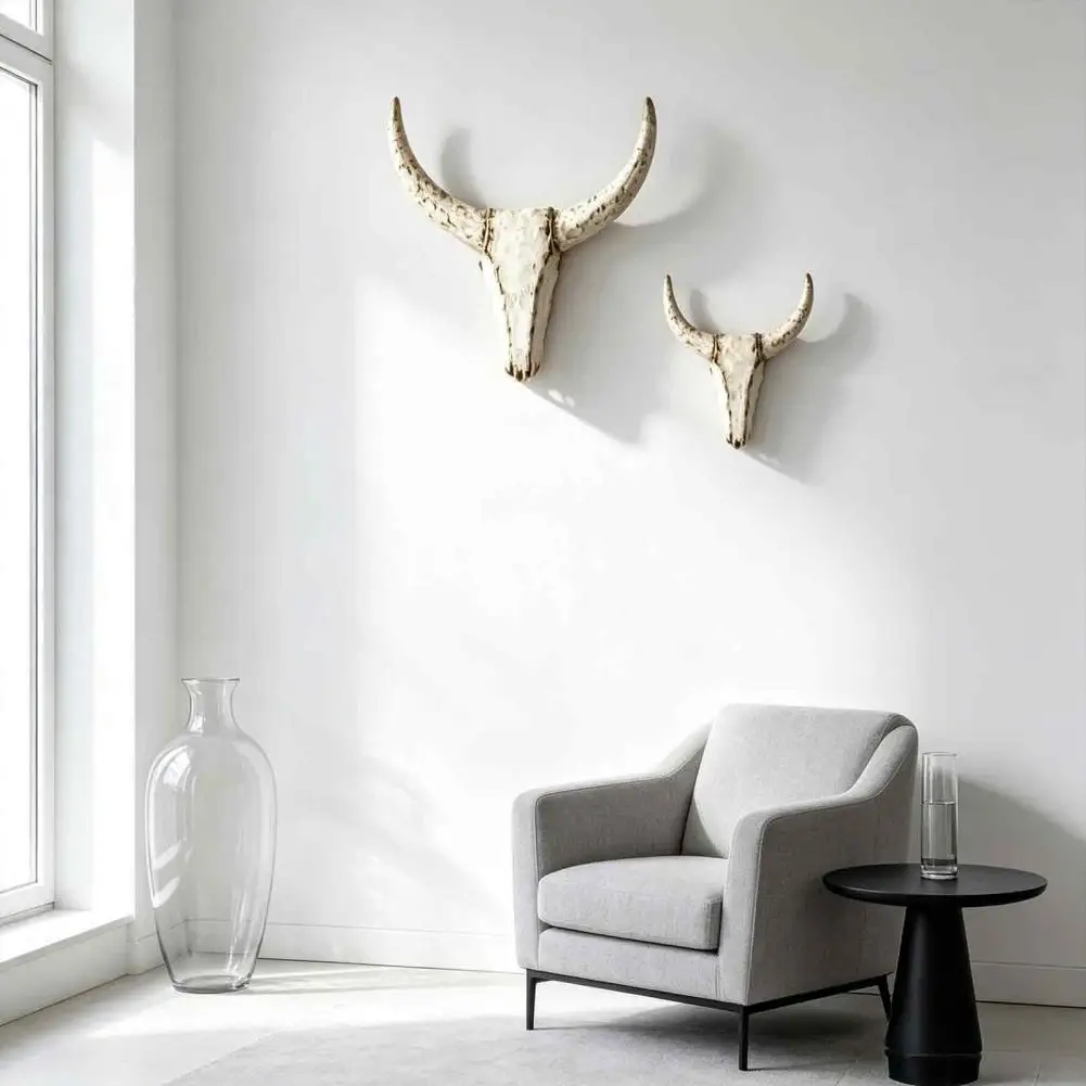 Country Home Accessories Longhorn Bull Wall Sculpture Rustic Farmhouse Figurine Distressed Vintage Decorative Statue for Shelf