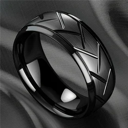 Fashion Stainless Steel Black Ring Stylish Simple Men's Black Wire Groove Tire Ring Artificial Jewelry Lover Gift