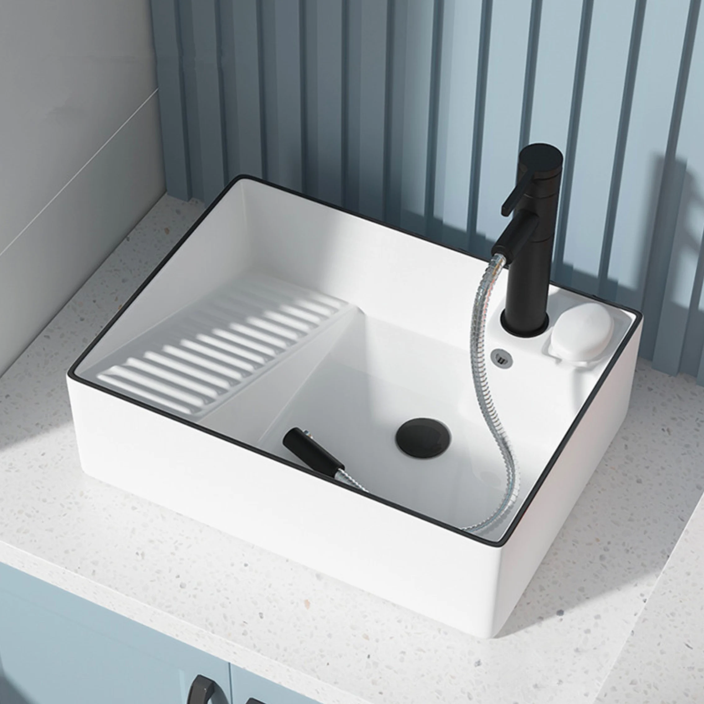 

Countertop Basin Washing Machine Pool Ceramic Washbasin Laundry Basin with Washboard Single 500*370*160mm