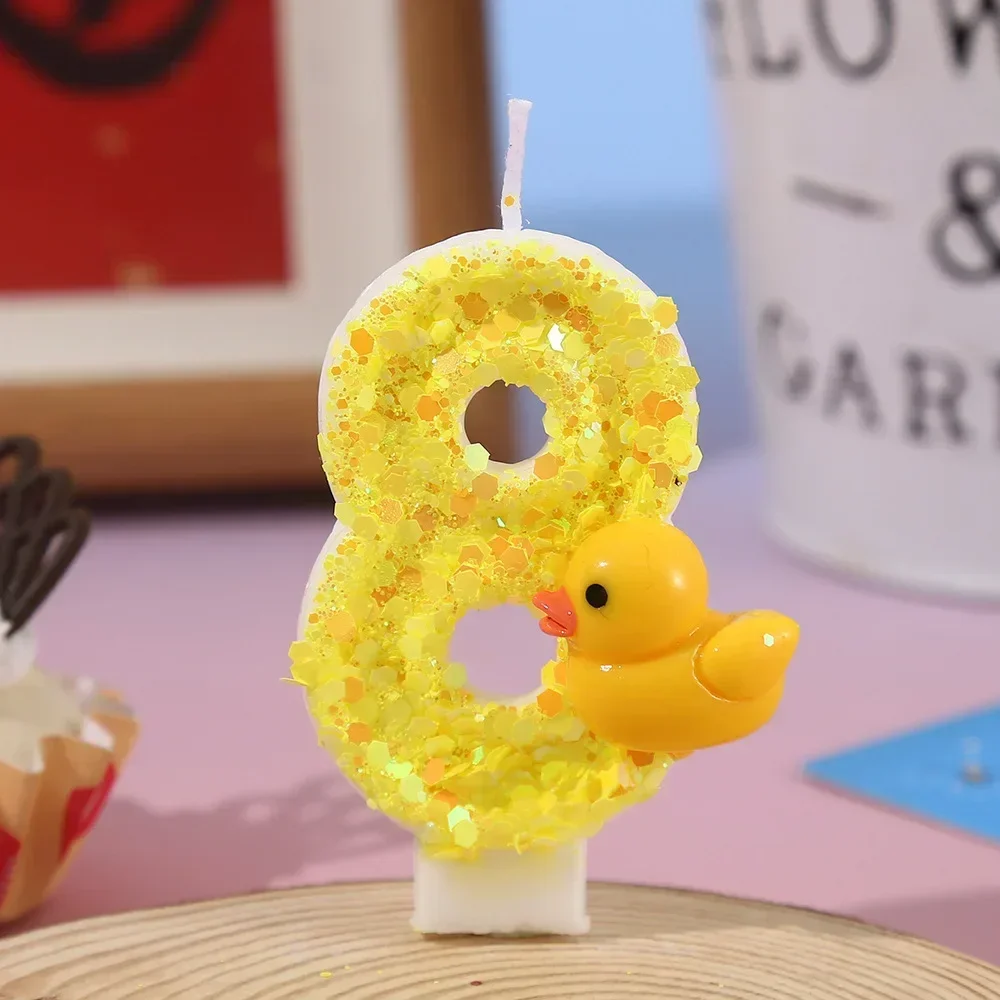 3D Mini Yellow Ducks Theme  Candles Cake Decorating 0-9 Number Candles Cake Topper Birthday Party Cake Decoration view 4