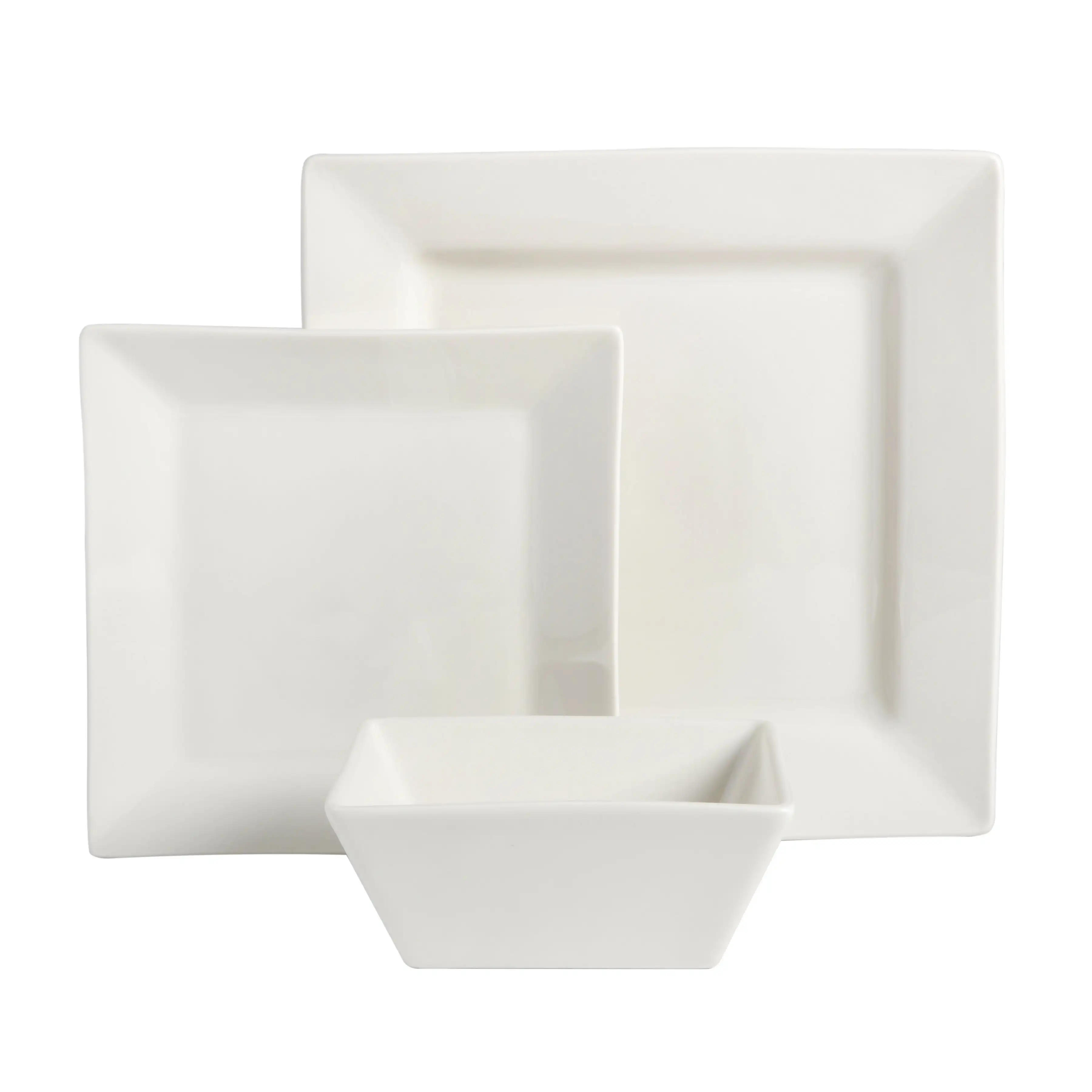 Imagem -06 - Conjunto de Louça Cerâmica Quadrada Dura Branco Fino 12 Pcs