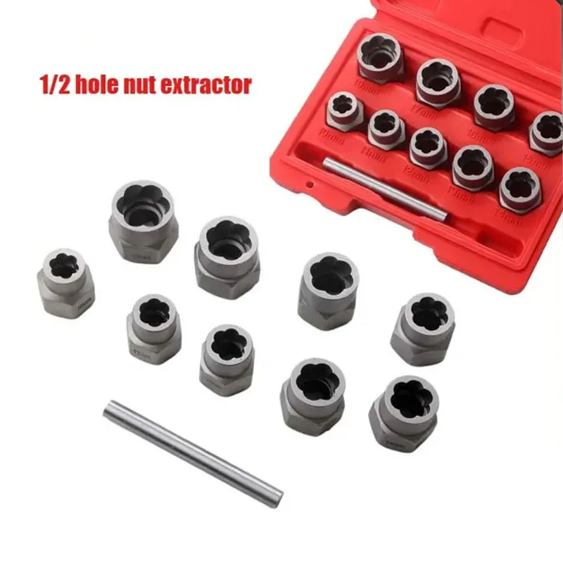 JUSTINLAU 10 Pieces Nut Disassembly Tool Set Pneumatic Wrench Electric Sliding Nut Repair Disassembly Toolbox Manual Tool Set