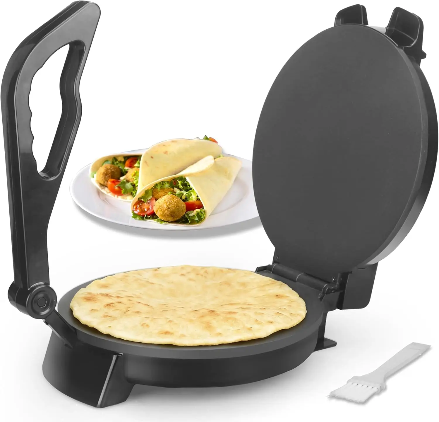 

Compact 10'' Electric Roti Maker with Detachable Handle, Chapati and Tortilla Press Machine in Black