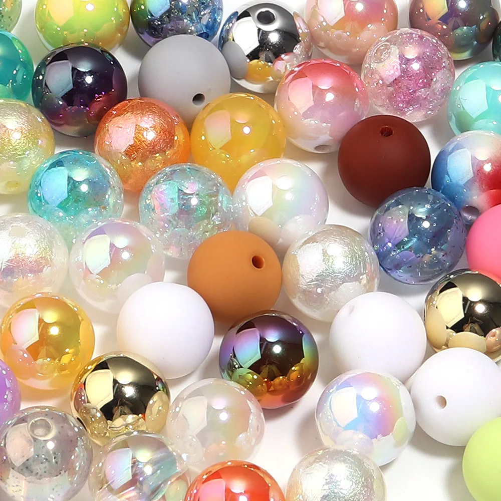 

Бусины для рукоделия, 16 мм, 100 шт., акриловые, круглые, с эффектом AB-блеска, для украшений, браслетов, ожерелий, серег