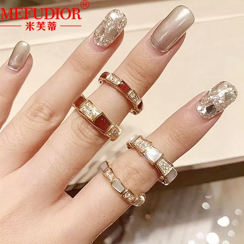 

925 Plated Rose Gold Colour Snake Bone Women's Ring White Beige D Moissanite Diamond Couple Party Fashion Luxury Brand Jewelry