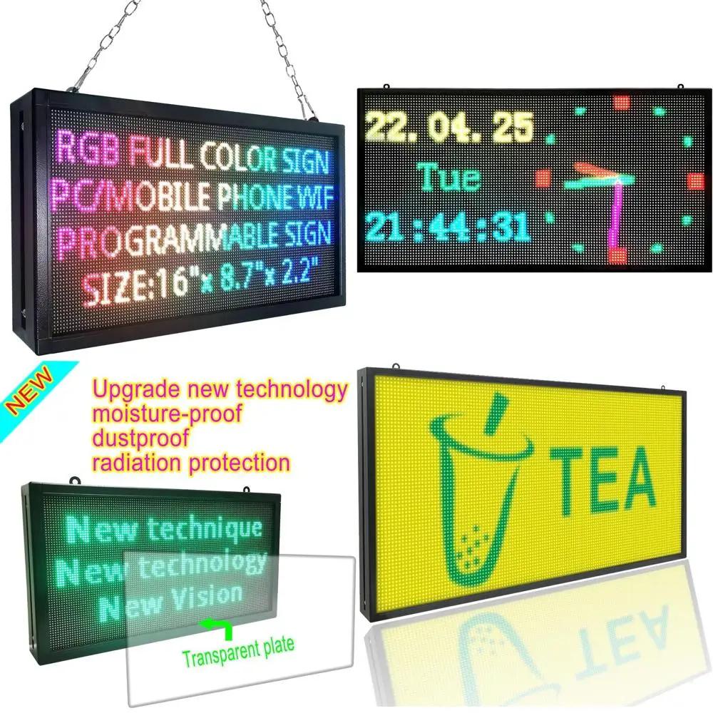 

Полноцветная программируемая светодиодная вывеска 16x8,7 дюймов для отображения часов работы