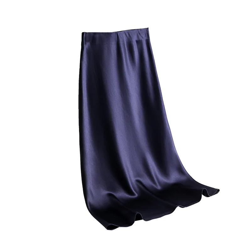 Pingente de seda ácido acético cetim reto uma saia média e longa verão respirável saia tamanho grande alto sentido