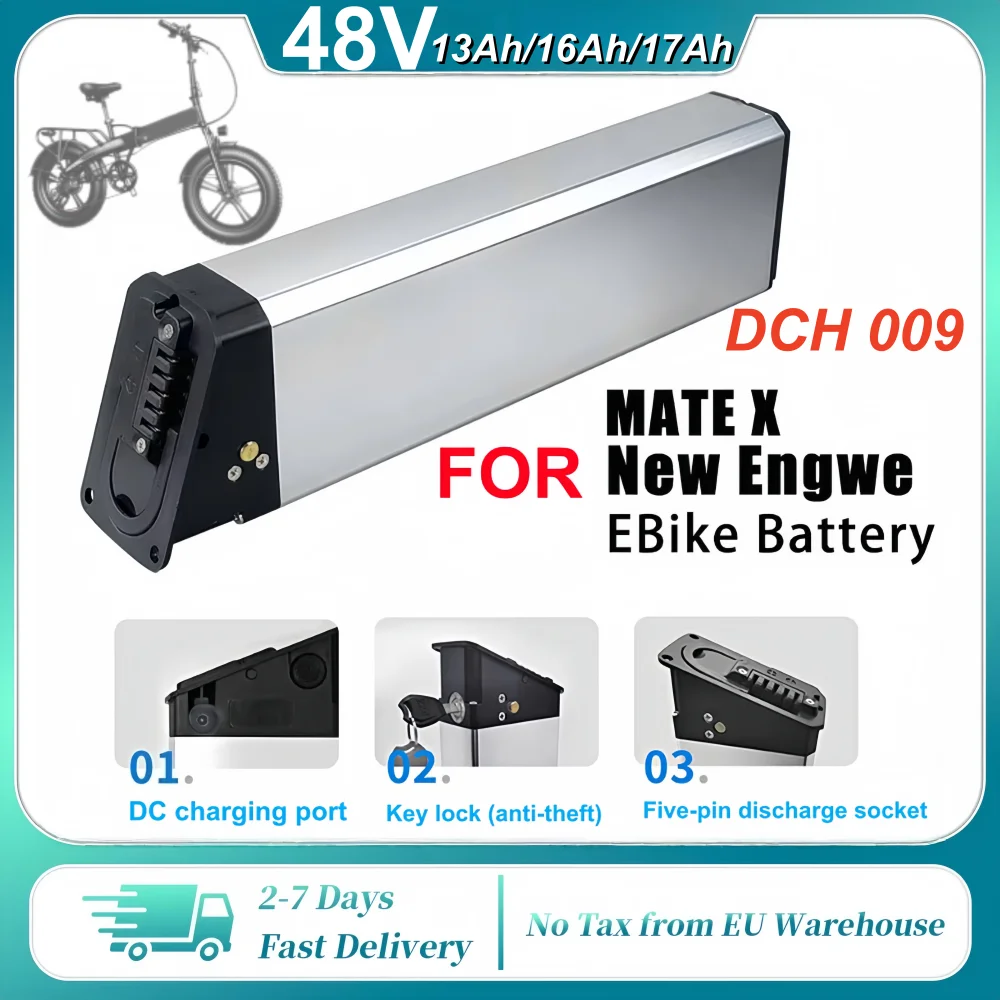 Ersatz-Lithium-Akku 48V DCH-009 13Ah 16Ah 17Ah für NEUES Engwe EP-2 Pro Engine X MATE X Faltrad mit Ladegerät Schnelle Lieferung.