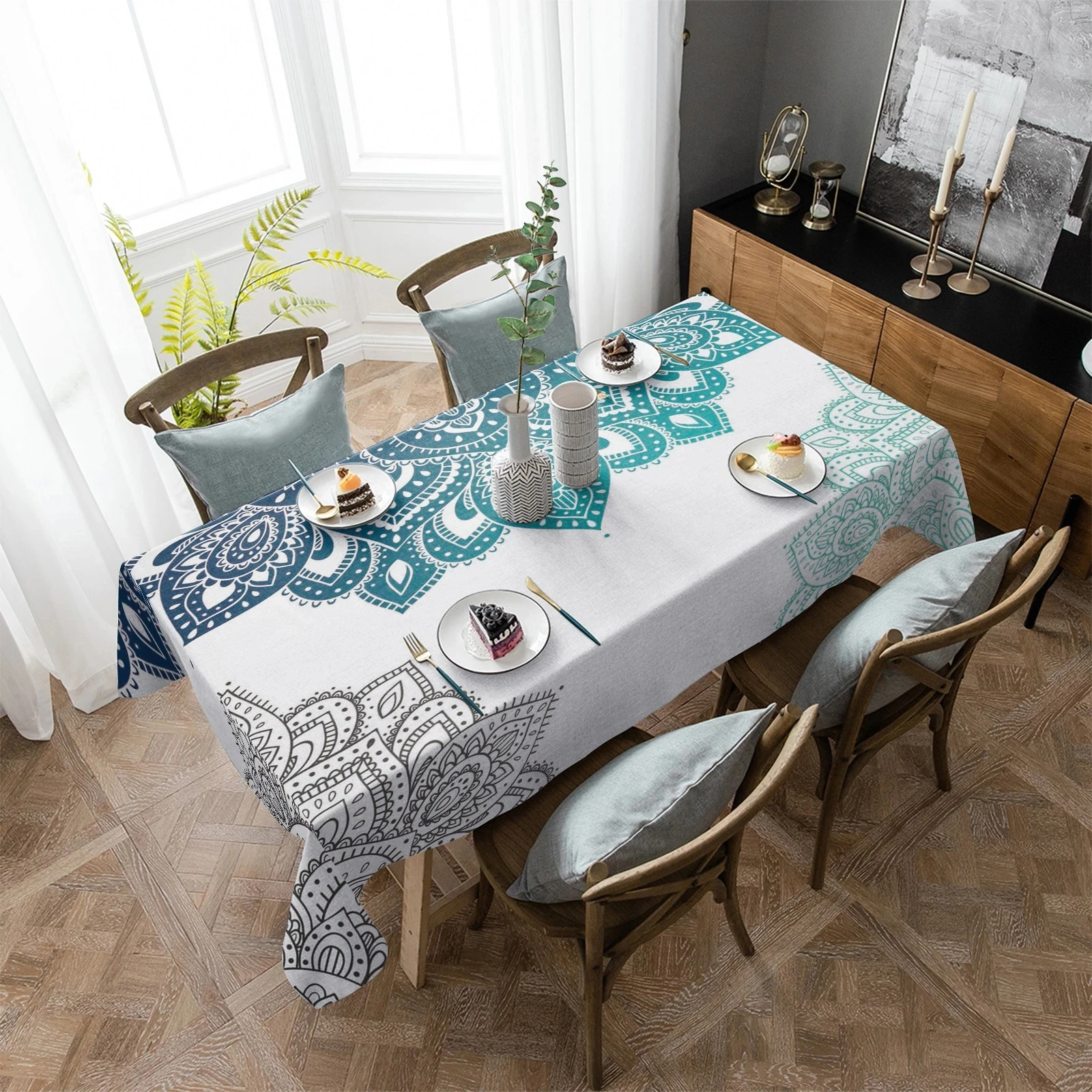 Mandala Gradient Rectangular Waterproof Tablecloth Holiday Party Decoration Dining Table Cover for Kitchen Home Decor Tablecloth