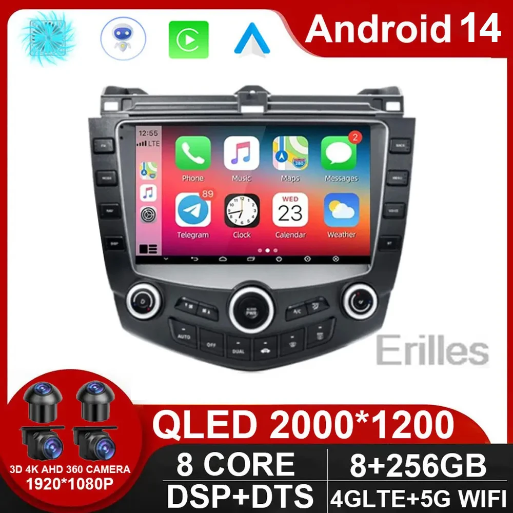 

Автомагнитола на Android 14 для Honda Accord 7 2003 - 2007 2 din мультимедийный плеер 4G WIFI GPS Carplay Автомагнитола